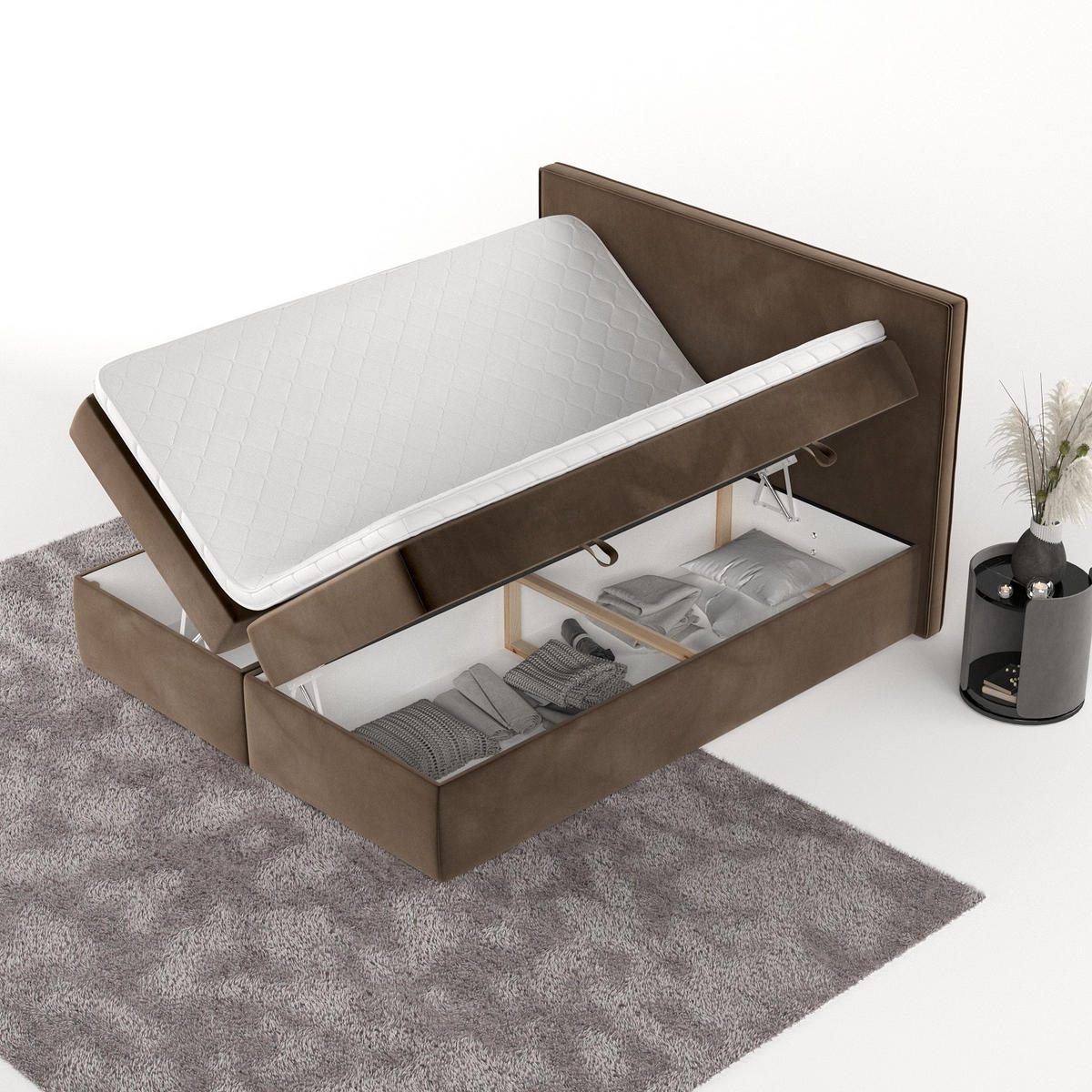 BOXBETT Nuvia 140/200 cm Braun im Kronos Stoff - Schwarz/Braun, Holz/Holzwerkstoff (140/200cm) - AltaBeds