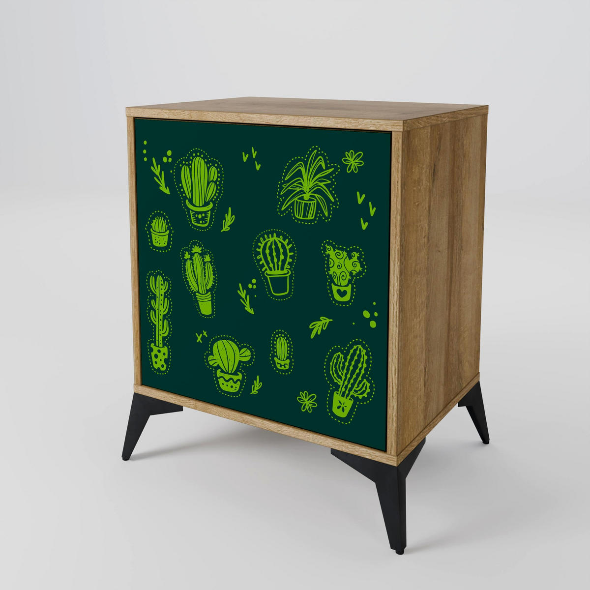 SIDEBOARD DESERT GREEN, Eichefarben, 57,5x42x67,5 cm, Schwarze Metall-Rahmenfüße - Eichefarben/Multicolor, Holzwerkstoff/Metall (57.5/67.5/42cm) - SpaceRebels