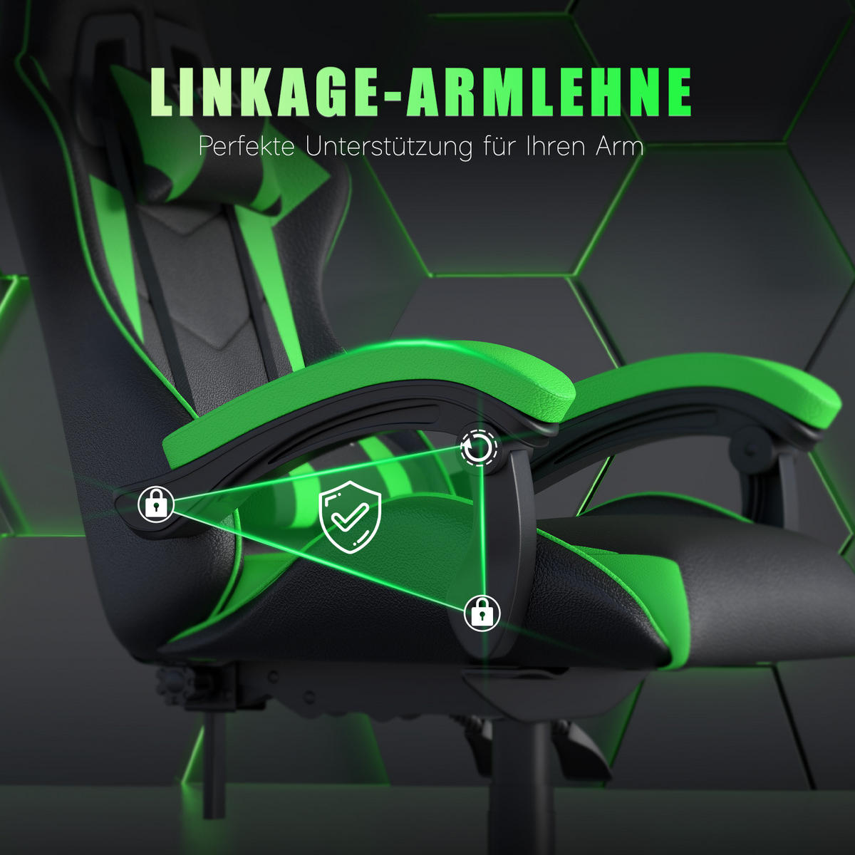 GAMINGSTUHL Schwarz-Grün ergonomisch - Grün, Leder (29/59/79cm) - Rattrix