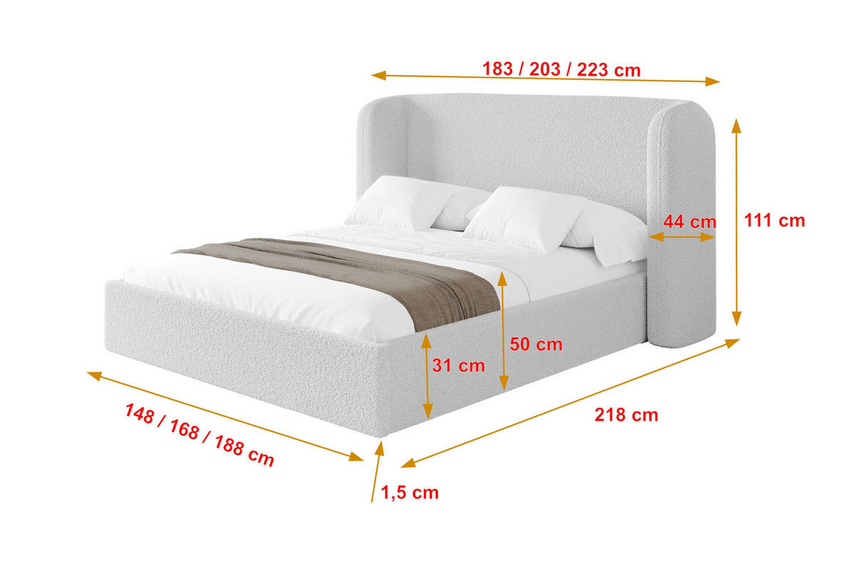 POLSTERBETT mit Bettkasten und Lattenrost, Boxbett ohne Matratze - ESTI 160x200 Hellgrau - Silberfarben, Holzwerkstoff/Textil (160/200cm) - ALTDECOR