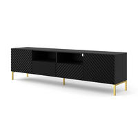 TV LOWBOARD Schwarz, Gold 200/56/42 - Hellbraun/Schwarz, Holzwerkstoff (200/56/42cm) - RAUMHIRSCH FURNITURE