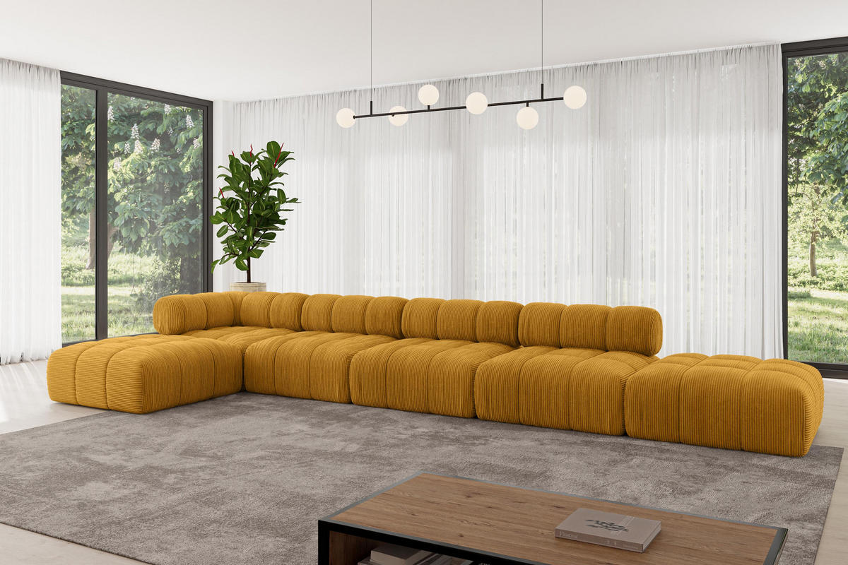 ECKSOFA modulares Sofa Kerru-L3 - 475x190x70 cm Senfgelb Cord - Currygelb, Holzwerkstoff/Textil (475/190cm) - ALTDECOR