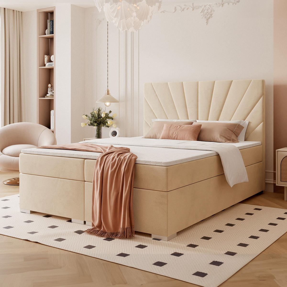 BOXBETT 160x200 cm mit Topper - Creme, Holzwerkstoff/Textil (140/200cm) - Idohome