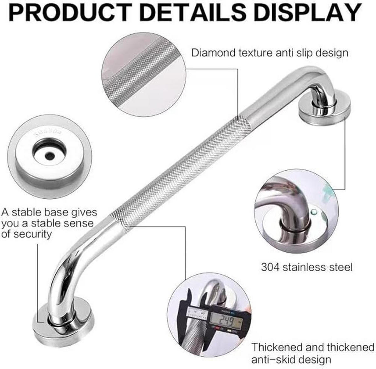 HALTEGRIFFE 2er-Set Edelstahl 40 cm Rutschfester Griff Für Dusche und WC - Silberfarben, Metall (2.5/6/40cm)