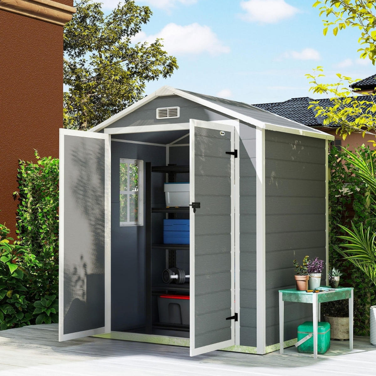 GARTENHAUS Doppeltür Metall 183x134x210cm Grau Abschließbar und Wetterfest - Grau, Metall (134/183cm) - Raelunyi