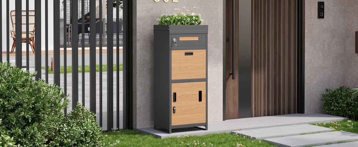 PAKETBRIEFKASTEN abschließbar Pflanzkasten integriert - Grau, Metall (50/118.5/37cm) - Fortuna Lai