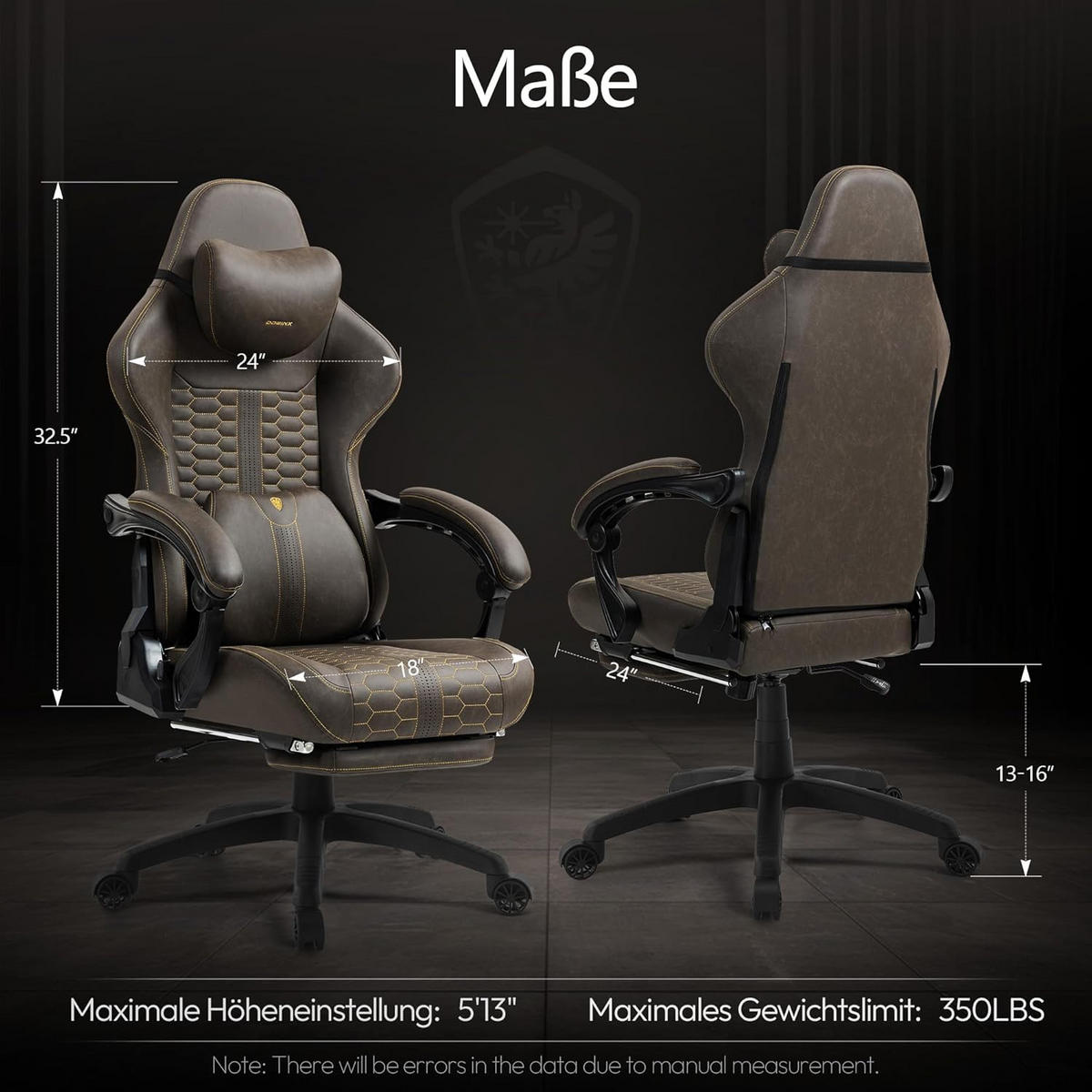 GAMING-STUHL & hoher Rückenlehne, Massagefunktion PU-Leder - Braun, Leder (61/117/61cm)