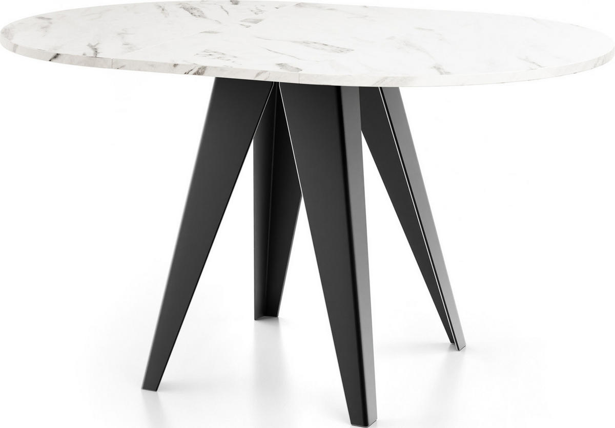 ESSTISCH Glory runder ausziehbarer, Marmor Weiß 100-140/100/76 cm - Ecru/Schwarz, Holzwerkstoff/Metall (100/100/76cm) - WFL GROUP