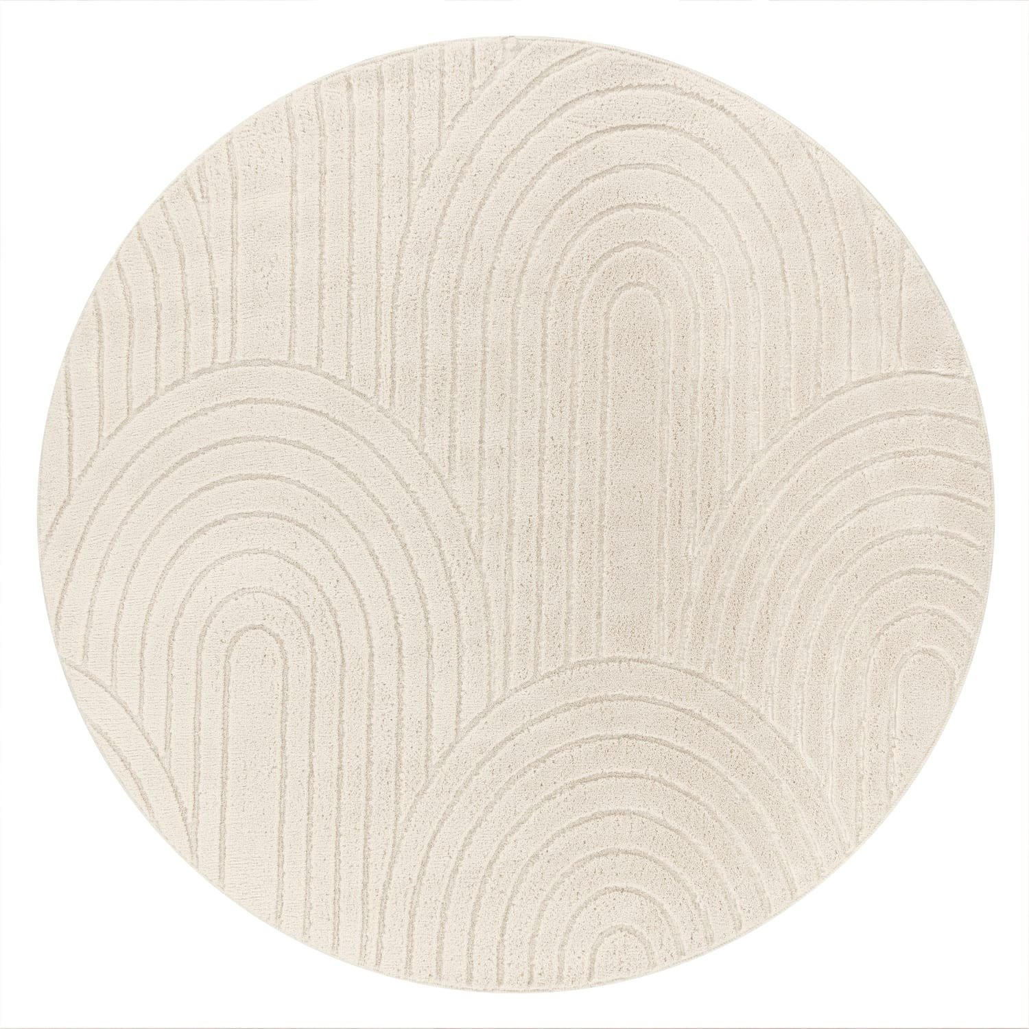 TEPPICH Kurzflor waschbar Struktur Wohnzimmer schmutzabweisend Creme Rund 160D - Beige, Textil (160/160cm) - KADIMA DESIGN