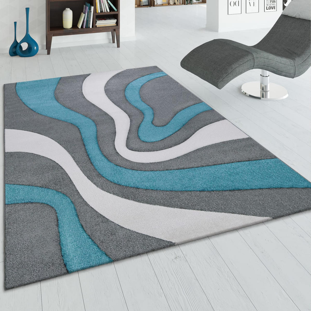 TEPPICH Kurzflor Abstrakt Wohnzimmer schmutzabweisend Türkis Rechteckig 80x150 - Blau, Textil (80/150cm) - KADIMA DESIGN
