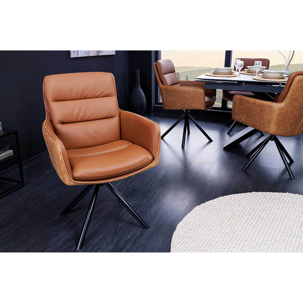 STUHL BIG GEORGE Echtleder, Microfaser Cognac - Cognac/Schwarz, Leder/Textil (58/88/66cm) - riess-ambiente