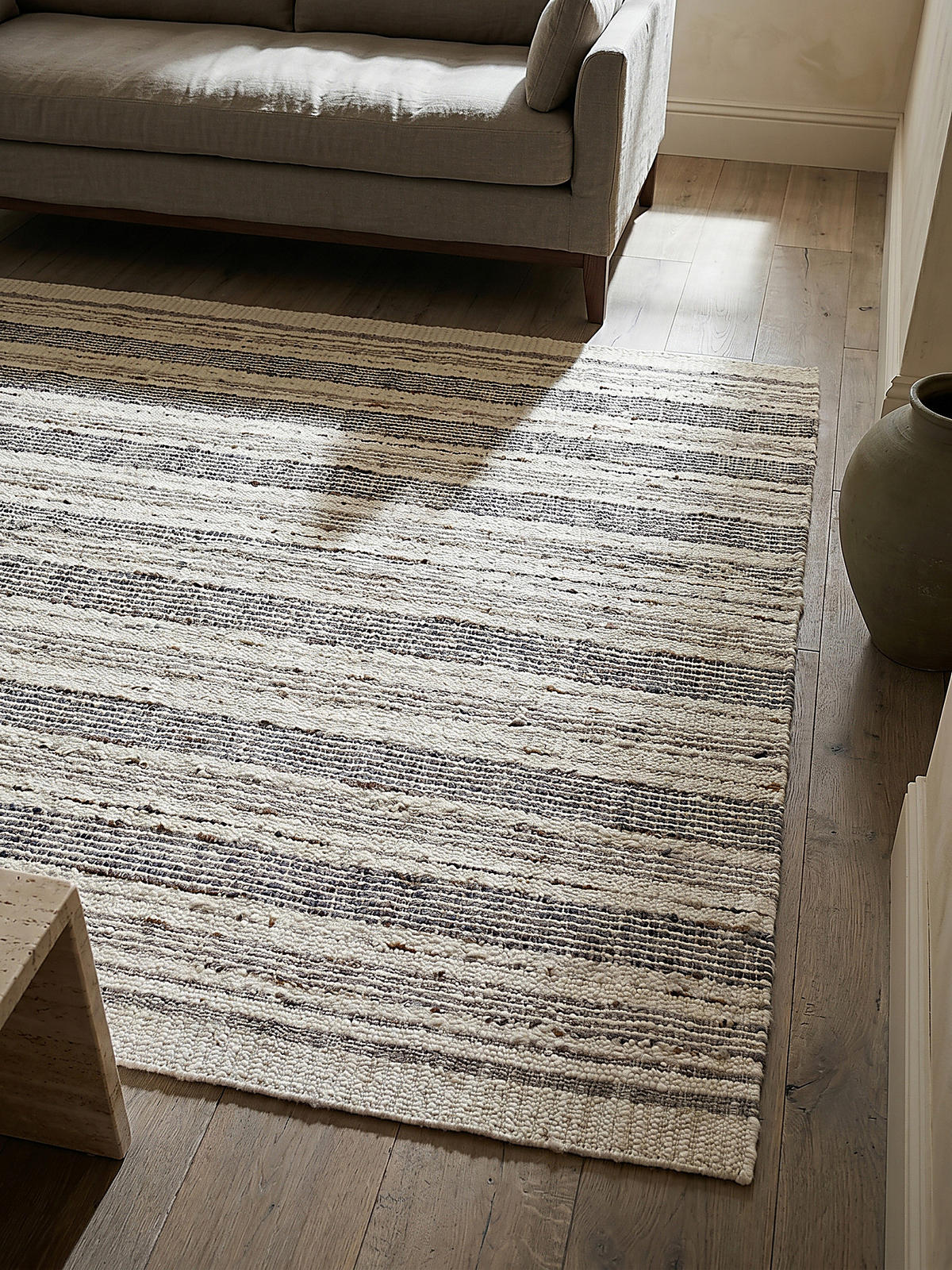 TEPPICH aus Wolle handgewebt HYTHE in Natur, gestreift, 140 x 200 cm - Beige, Textil (200/140cm) - KADIMA DESIGN