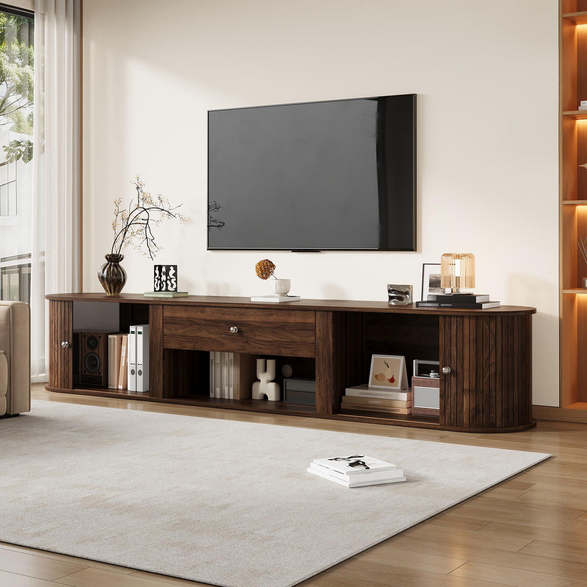 TV-SCHRANK 180/40/40 cm Walnuss mit 1 Schublade und 2 Rolltüren - Nussbaumfarben, Holzwerkstoff (180/40/40cm) - Oxeza