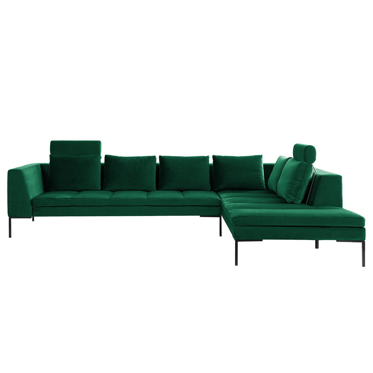ECKSOFA mit Ottomane - Dunkelgrün/Schwarz, Textil/Metall (319/230cm) - home24