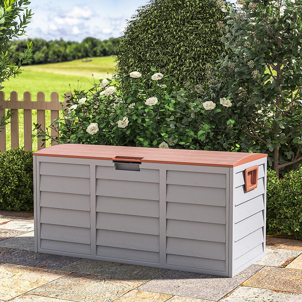GARTENBOX 290L Abschließbar Wasserdicht Kunststoff Braun - Braun/Grau, Kunststoff (112/54/49cm) - Livingandhome