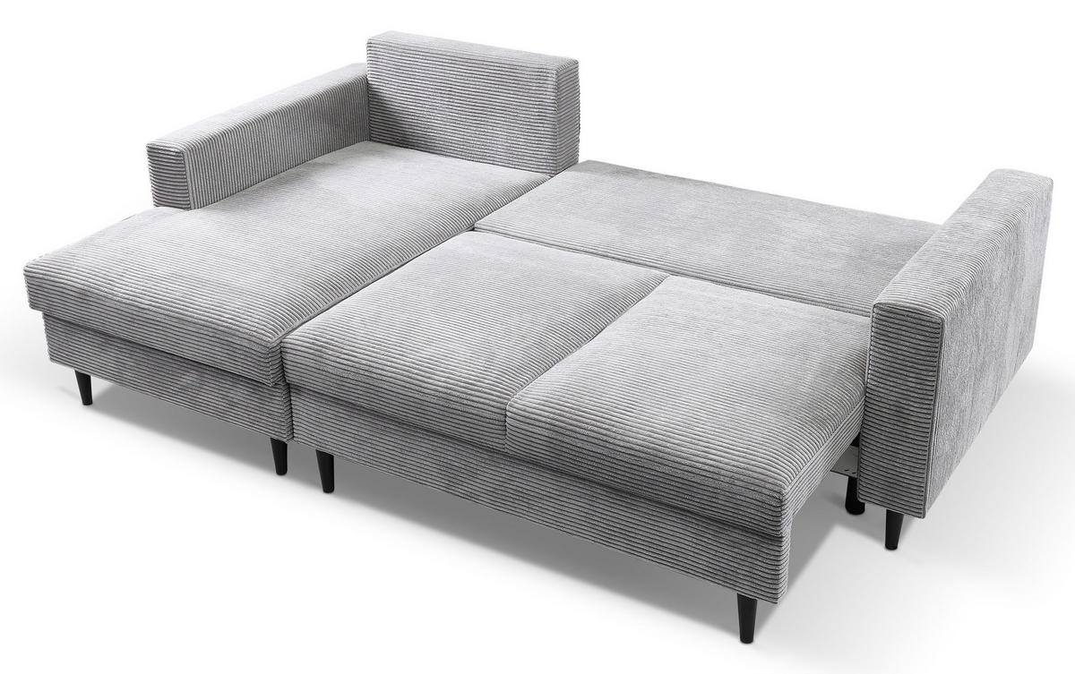 ECKSOFA Nalika Hellgrau mit Cordbezug - Hellgrau/Schwarz, Holz/Textil (230/143cm) - Selsey