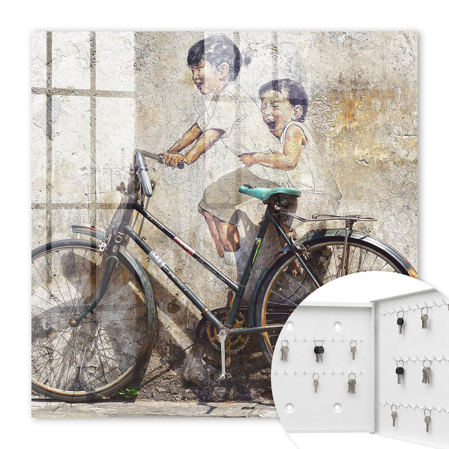 SCHLÜSSELBOX Weiß 30x30 cm – Türöffnung nach rechts - Kinder und Fahrrad - Beige, Metall (30/30/5cm) - TULUP