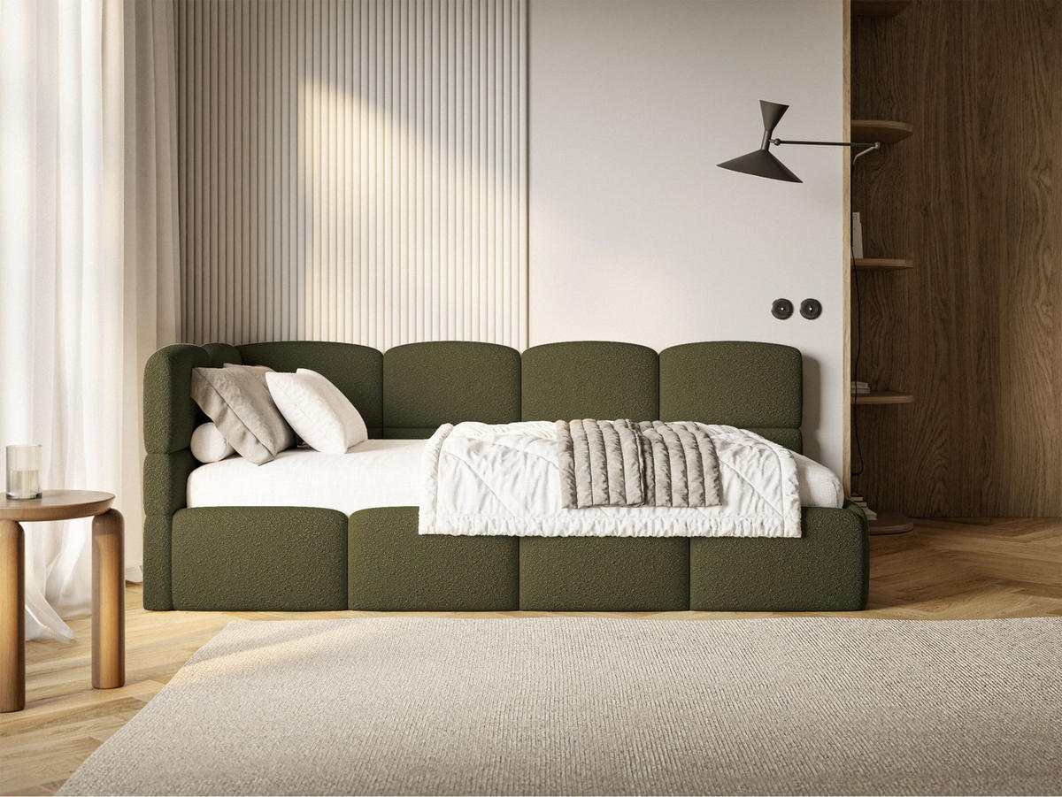 JUGENDBETT Cloudy links Bouclé Olivgrün - Olivgrün, Kunststoff/Textil (90/200cm) - Selsey