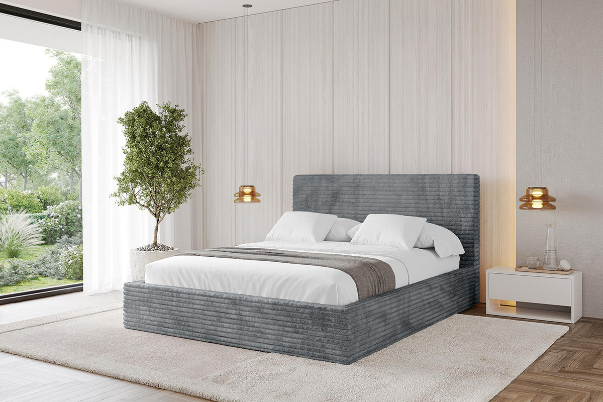 POLSTERBETT mit Bettkasten und Lattenrost, Bett mit Matratze H3/H4 - ALOVA - Dunkelgrau, Holzwerkstoff/Textil (180/200cm) - ALTDECOR