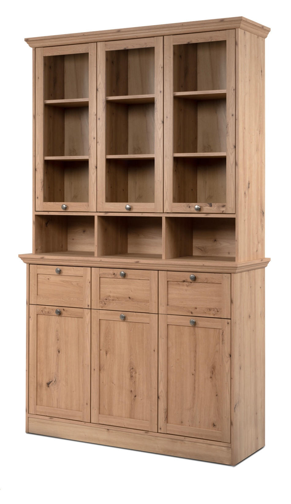 BUFFETSCHRANK Eiche Artisan 120 cm, Vitrine Landhaus - Eichefarben/Silberfarben, Glas/Holzwerkstoff (120/200/40cm) - Furn.Design