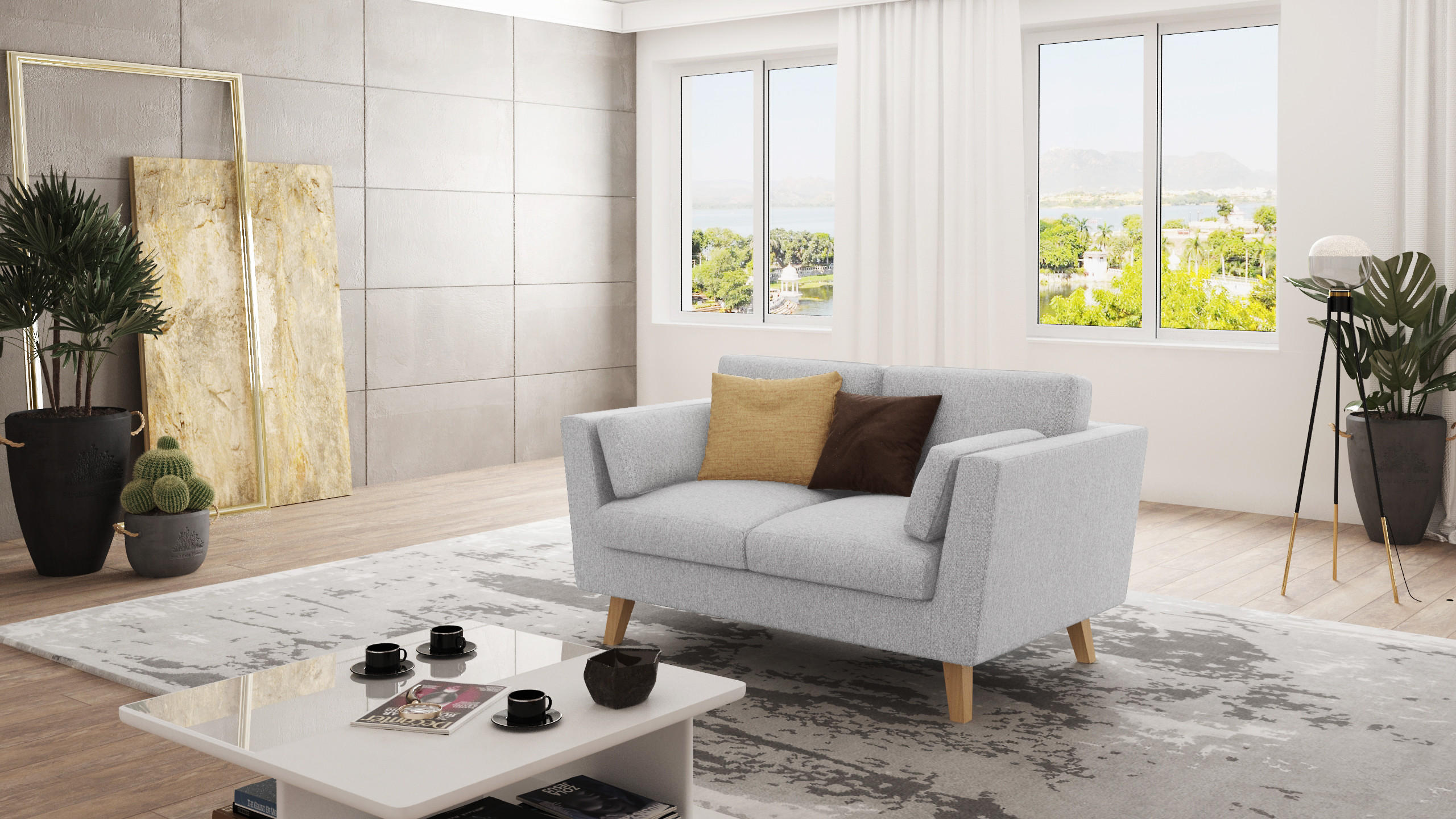 2-SITZER-SOFA Mario Silber Microfaser - Hellbraun/Silberfarben, Holz/Buchenholz (152/90/89cm) - S-Style Möbel