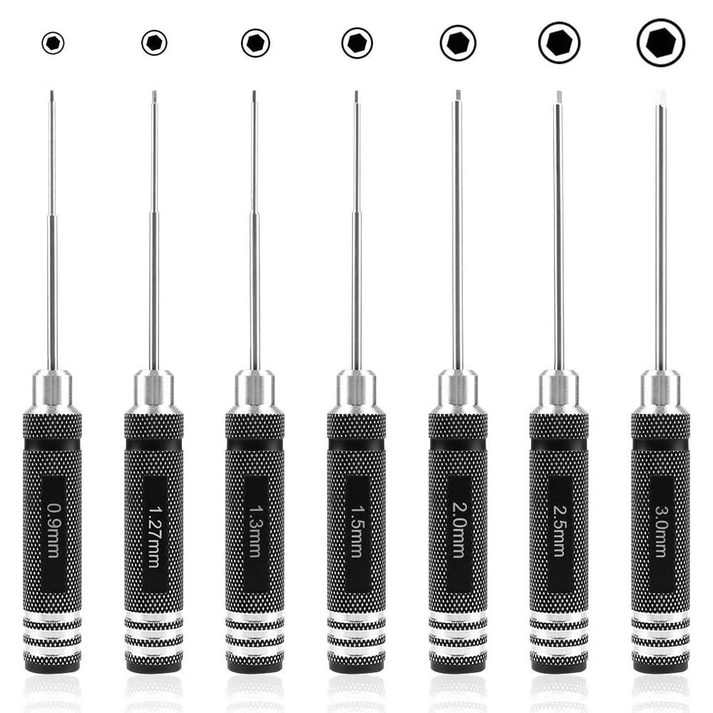 SCHRAUBENDREHER-SET-DIY,EIN Set aus 7 Sechskantschraubendrehern (0,9/1,27/1,3/1,5/2,0/2,5/3,0 mm) - Schwarz, Metall (1.8/1.8/17.3cm) - LIBRATON