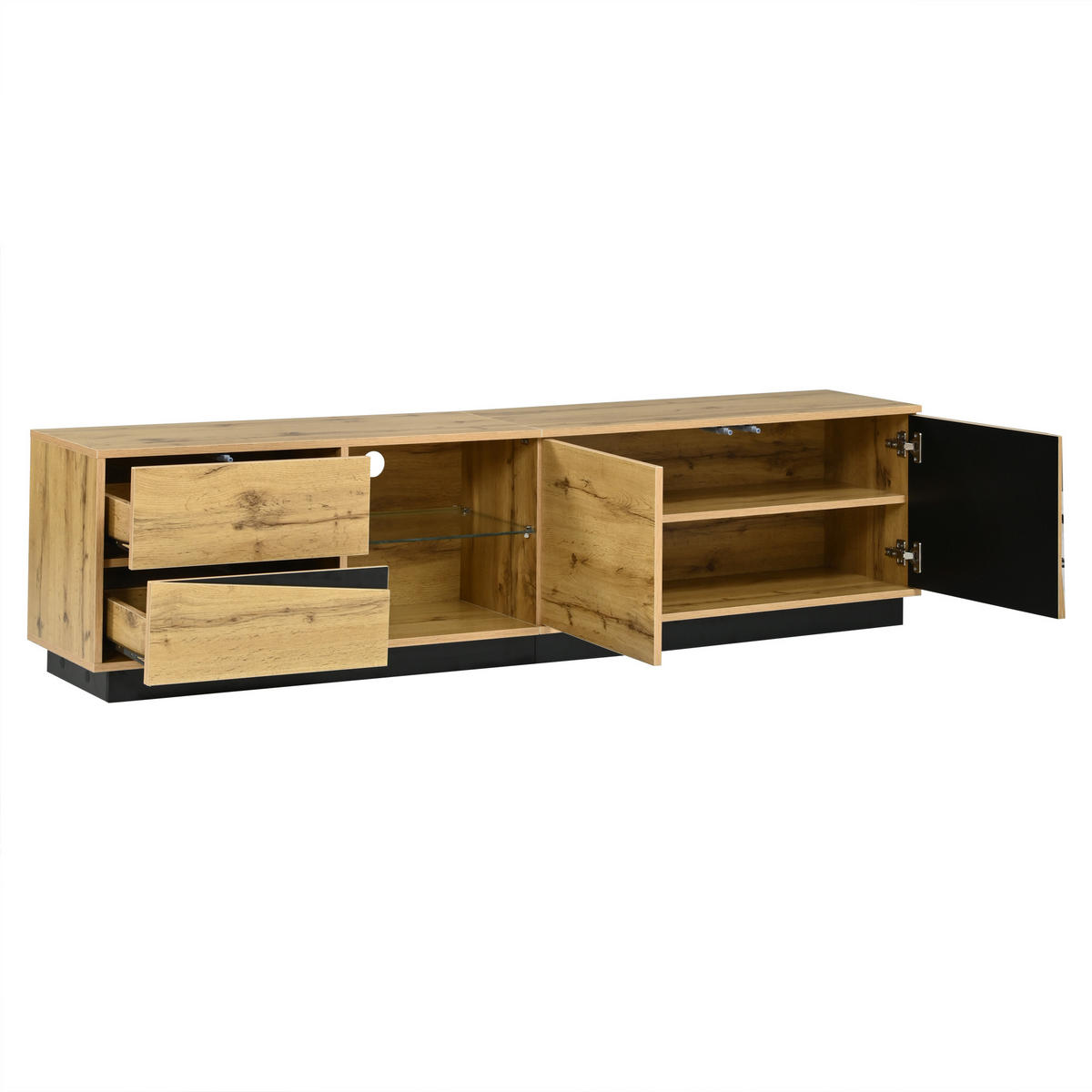 TV-LOWBOARD 170cm MDF Weiß Riffel-Optik 5 Türen Eisenfüße & Griffe - Naturfarben, Holzwerkstoff (180/45/35cm) - Urban Meuble