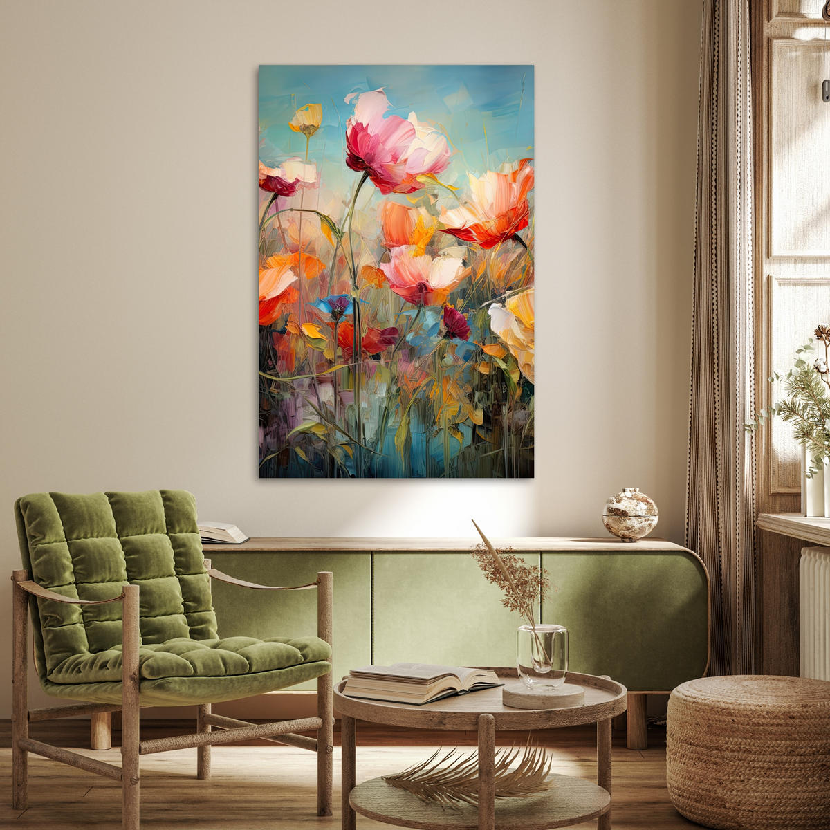 PLAKÁT Květiny - Akvarel - Umění - Botanické - Příroda 80x120 cm - pomerančová, papír (80/120/0.1cm) - MuchoWow