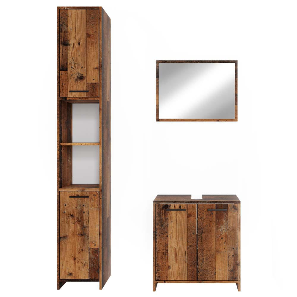 BADMÖBEL-SET Kiko Eiche rustikal 3 Teile, mit Hochschrank - Wildeiche, Holzwerkstoff (58/60/33cm) - Vicco