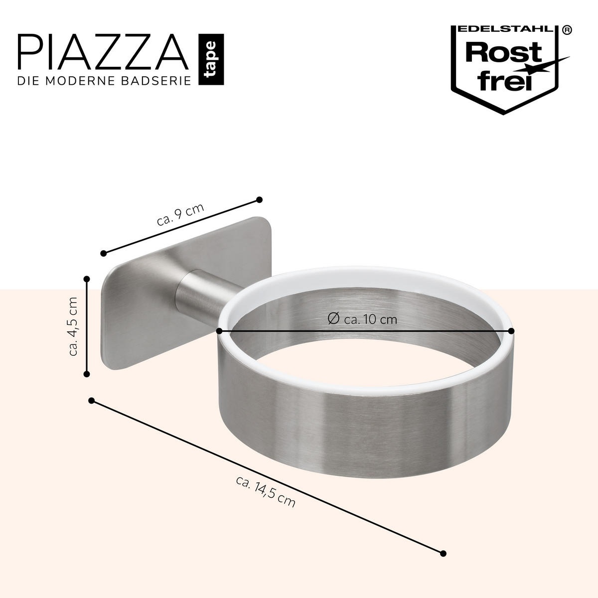 FÖHNHALTER PIAZZA TAPE, Edelstahl, matt - Edelstahlfarben, Metall (10/4.5/14.5cm) - bremermann