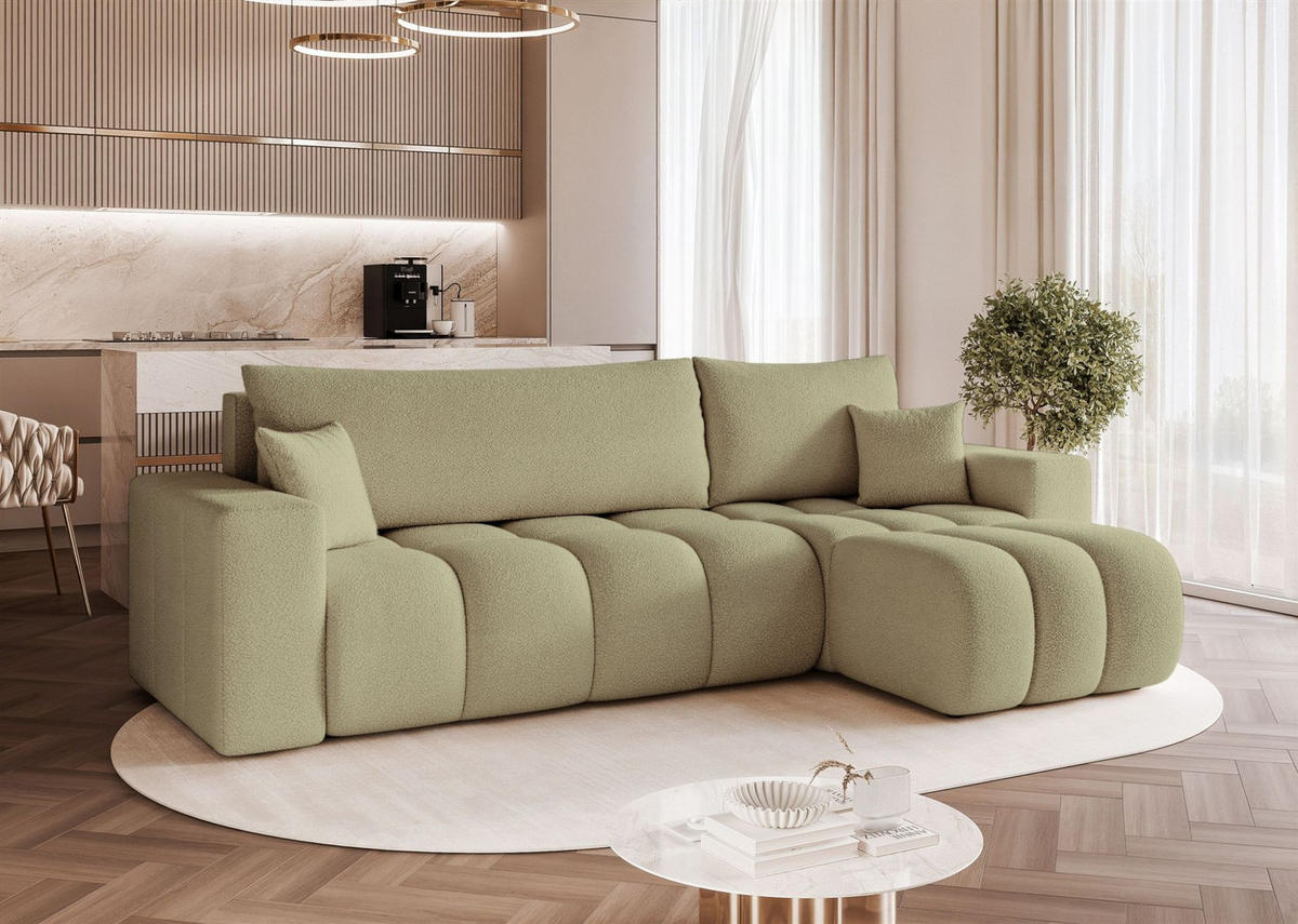 ECKSOFA Anabel Mit Schlaffunktion - Grün, Holzwerkstoff/Textil (145/248cm) - Fun Möbel