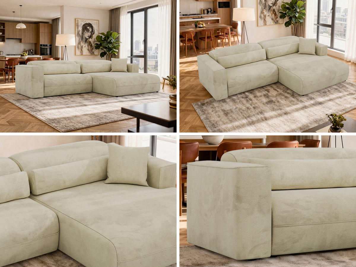 ROHOVÁ SEDAČKA PAZURRO L - Béžová Samet - Vpravo - čierna/béžová, textil/plast (288/180cm) - MKS