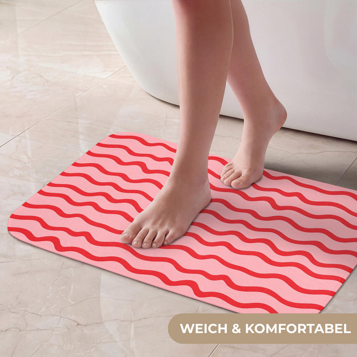 KÚPEĽŇOVÁ PREDLOŽKA Hravé - vzor - červená 60x40 cm - ružová, textil/plast (60/40cm) - OnlyWow