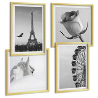 BILDER SET 4er Set - 50x50 cm & 40x60 cm Goldrahmen - Rose Eiffelturm Pferd Riesenrad S/W - Goldfarben, Kunststoff (50/50cm) - TULUP