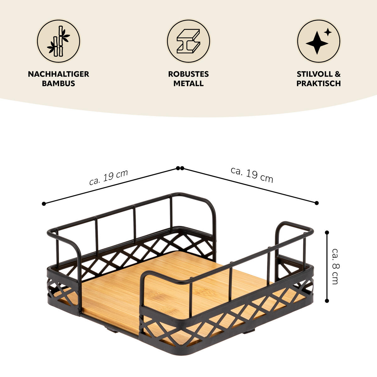 SERVIETTENHALTER, schwarz - Schwarz, Metall (19/19cm) - bremermann