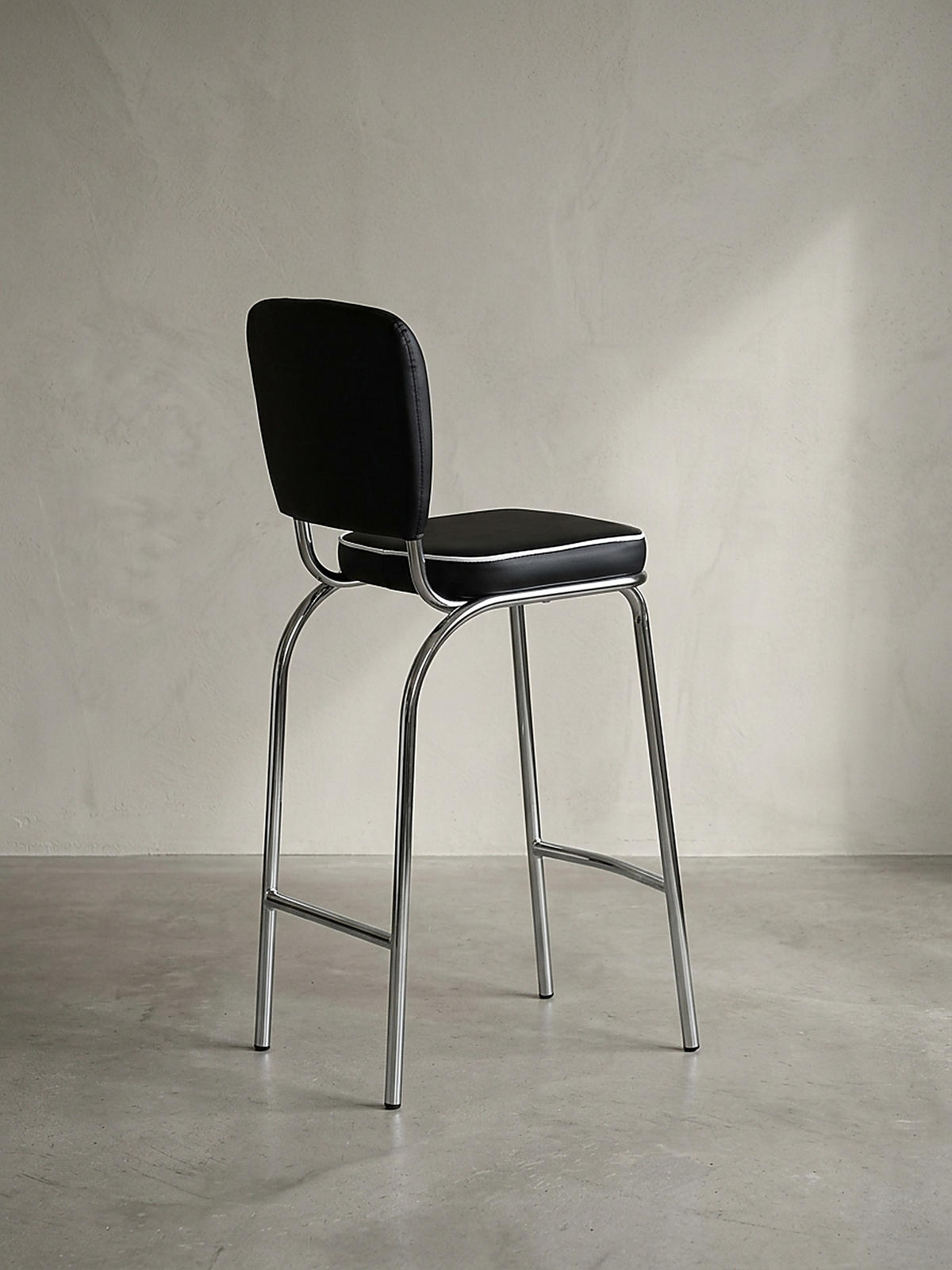 BARHOCKER Kunstleder Chromfuß Retro, Schwarz 40x38x110 cm - Silberfarben/Schwarz, Kunststoff/Textil (40/110/38cm) - KADIMA DESIGN