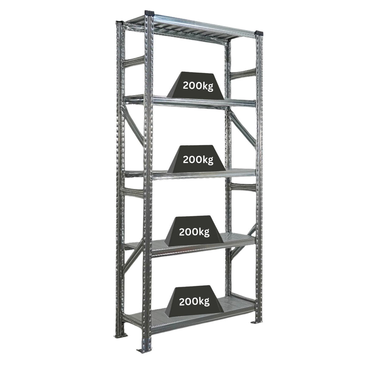 FACHBODENREGAL Proximo Stecksystem 200x90x50cm 5 Ebenen Fachlast 200 kg Beidseitig nutzbar Verzinkt - Silberfarben, Metall (90/200/50cm) - PROREGAL