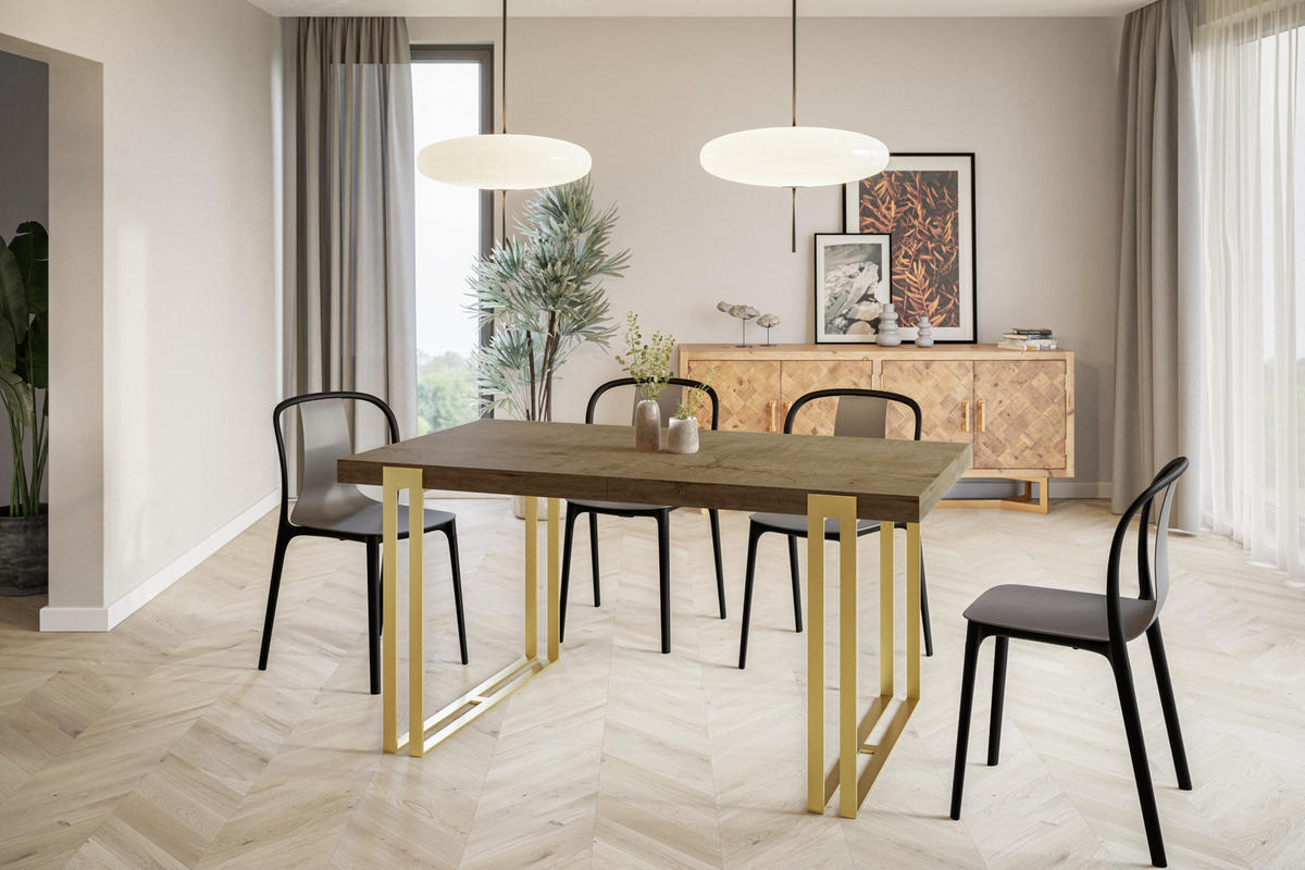 ESSZIMMERTISCH ROSA 200X90X77 cm, Farbe: LEFKAS, mit Metallbeinen in Farbe Gold - Dunkelbraun/Goldfarben, Holzwerkstoff (200/90/77cm) - Alpi-Möbel