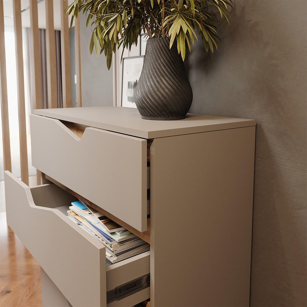 KREDENC Marelle Béžový dub/Artisan - světle šedá/šedobéžová, kompozitní dřevo (76/120/38cm) - Vicco