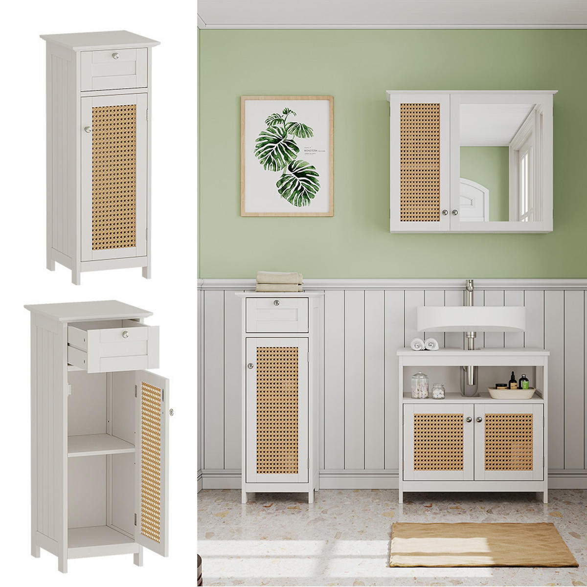 MIDISCHRANK Rosario Weiß 32 x 87 cm mit Tür und Schublade - Weiß, Holzwerkstoff (32/87/30cm) - Vicco