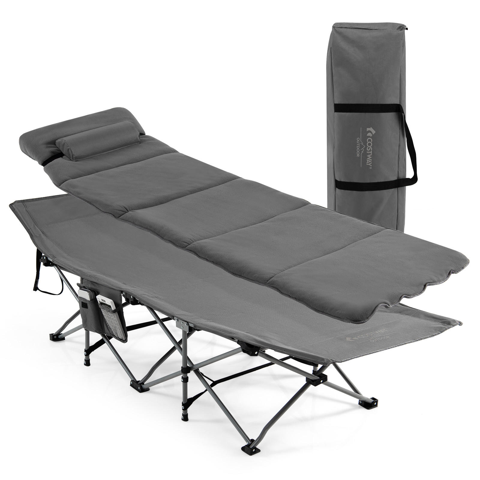 CAMPINGBETT mit Matratze+Kissen Grau - Grau, Metall - COSTWAY