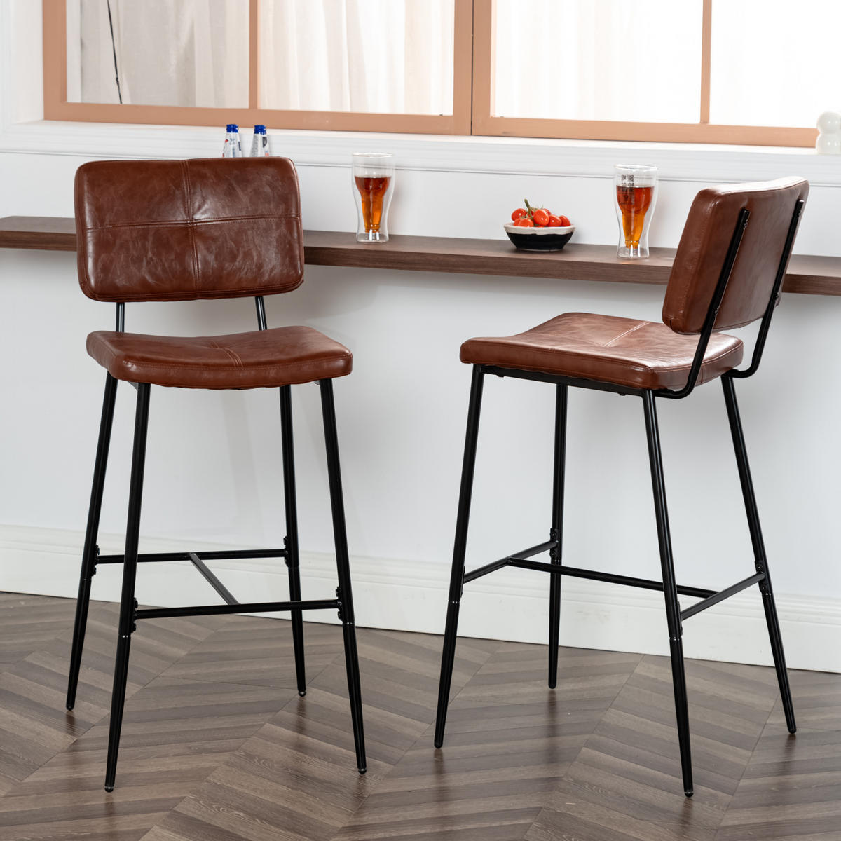 BARHOCKER in Eisen Kunstleder - Dunkelbraun, Metall (46.5/104/53cm) - Meubles Cosy