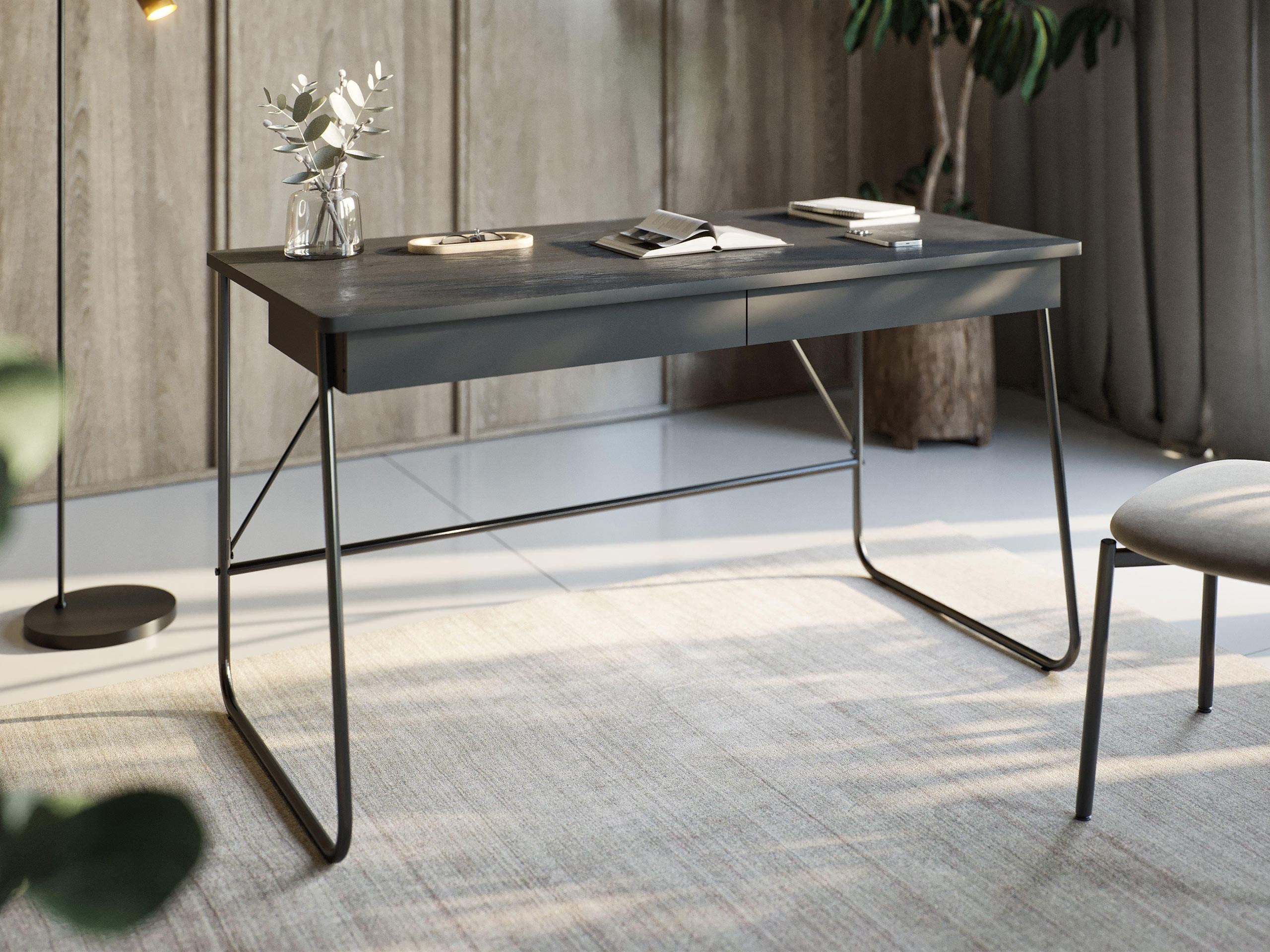 SCHREIBTISCH Match 2S MB01 - Schwarz, Holzwerkstoff/Metall (67/135/77cm) - MIRJAN24