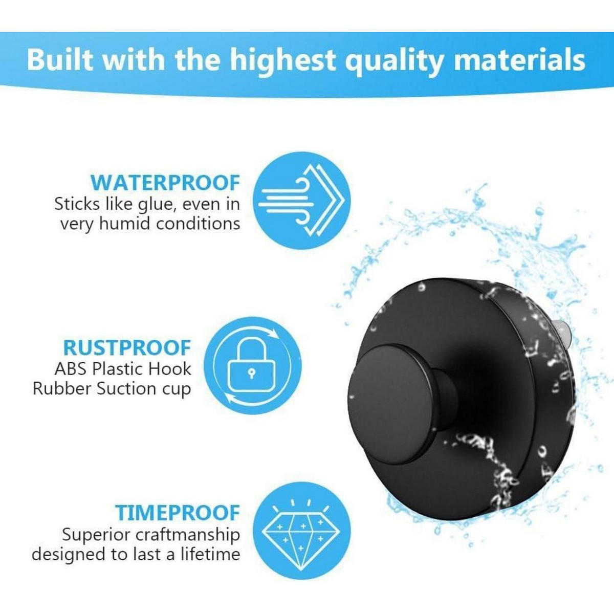 WANDHAKEN 4 Stück Set Schwarz Ohne Bohren - Schwarz, Kunststoff (3.5/2.9/6.5cm)