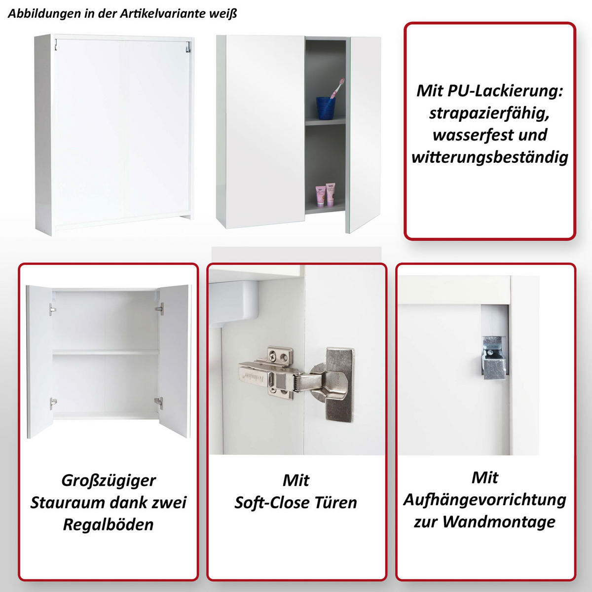 SPIEGELSCHRANK B19B Hochglanz Grau - Grau, Holz (60/70/16cm) - MCW