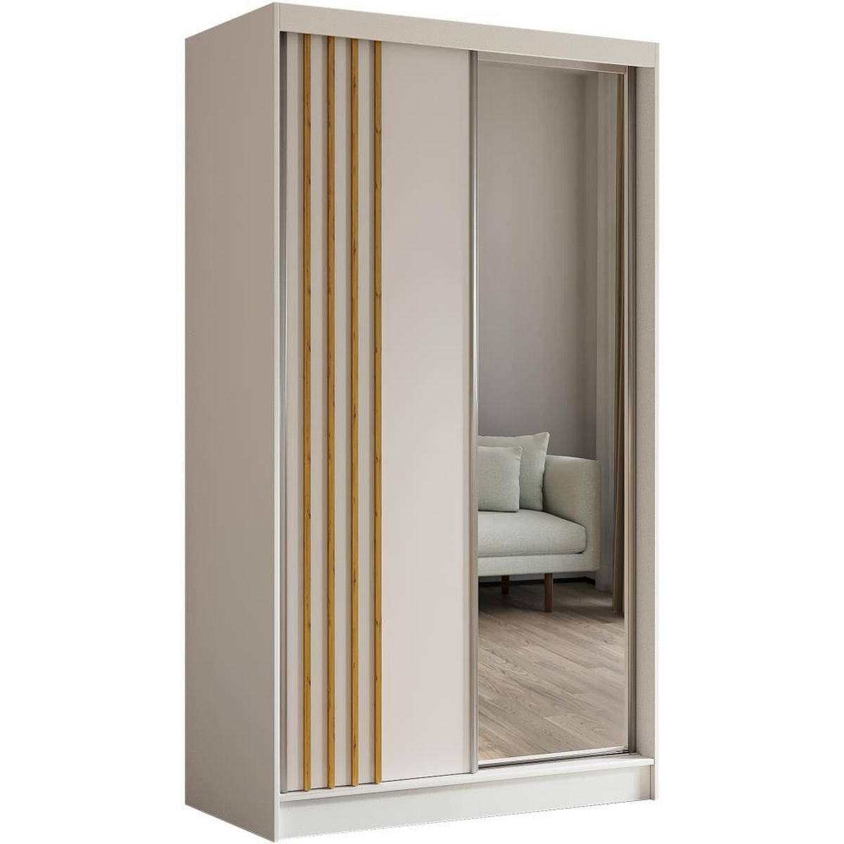 SCHWEBETÜRENSCHRANK Nela 120/216/61 weiß mit Schubladen - Weiß/Eiche Artisan, Holzwerkstoff (120/216/61cm) - Beautysofa