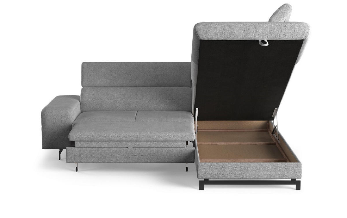 ECKSOFA mit Schlaffunktion und Bettkasten - Silberfarben/Schwarz, Kunststoff/Textil (215/262cm) - Cotta