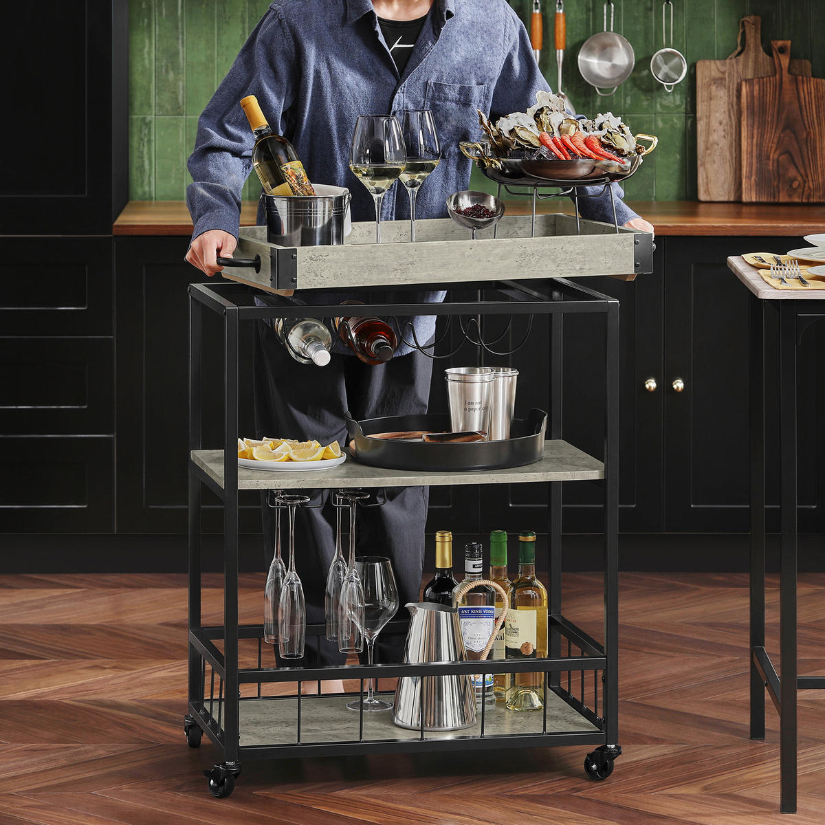 SERVIERWAGEN Grau - Grau, Holzwerkstoff (80/90/40cm) - SoBuy