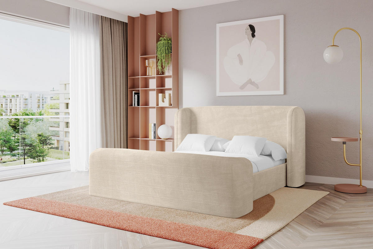 POLSTERBETT mit Bettkasten, Fußteil und Lattenrost, Boxbett ohne Matratze - ESTI-Z 160x200 Beige - Kaschmir, Holzwerkstoff/Textil (160/200cm) - ALTDECOR