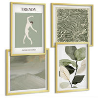BILDER SET 4er Set - 50x50 cm & 40x60 cm Goldrahmen - Abstrakte Pflanzenmuster - Goldfarben, Kunststoff (50/50cm) - TULUP